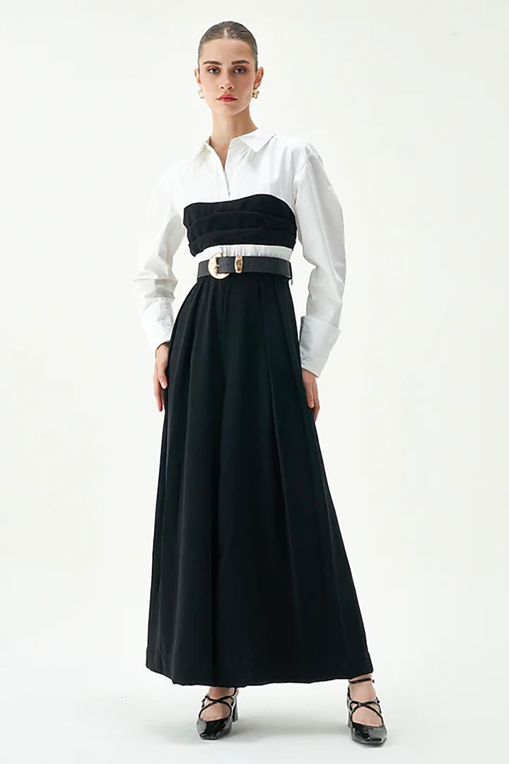 White & Black Polyester Jumpsuit by Notebook at Pernia's Pop Up Shop