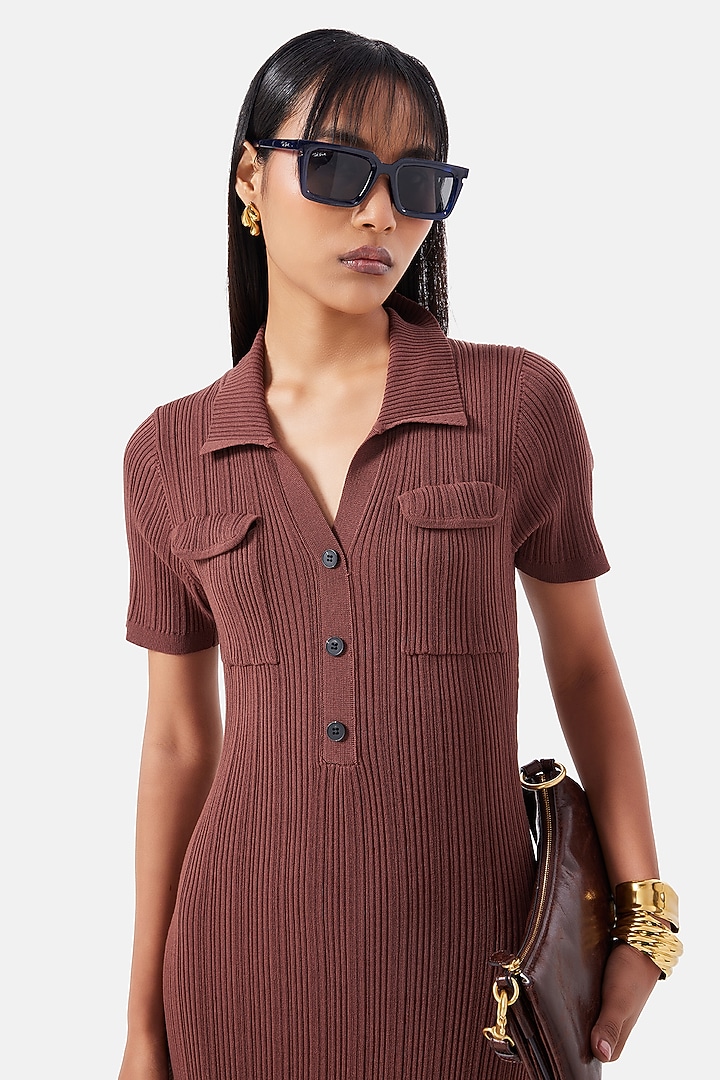 Chocolate Brown Polyester Summer Dress by Notebook at Pernia's Pop Up Shop