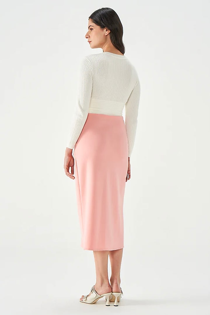  White & Pink Polyester Ruched Summer Dress  by Notebook at Pernia's Pop Up Shop