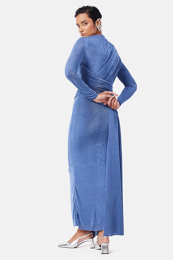 Steel Blue Polyester Maxi Vacation Dress by Notebook at Pernia's Pop Up Shop