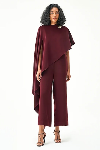  Wine Polyester Draped Jumpsuit  by Notebook