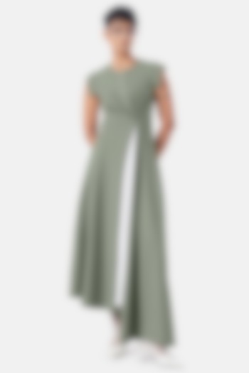 Basil Green Polyester Draped Summer Dress by Notebook at Pernia's Pop Up Shop