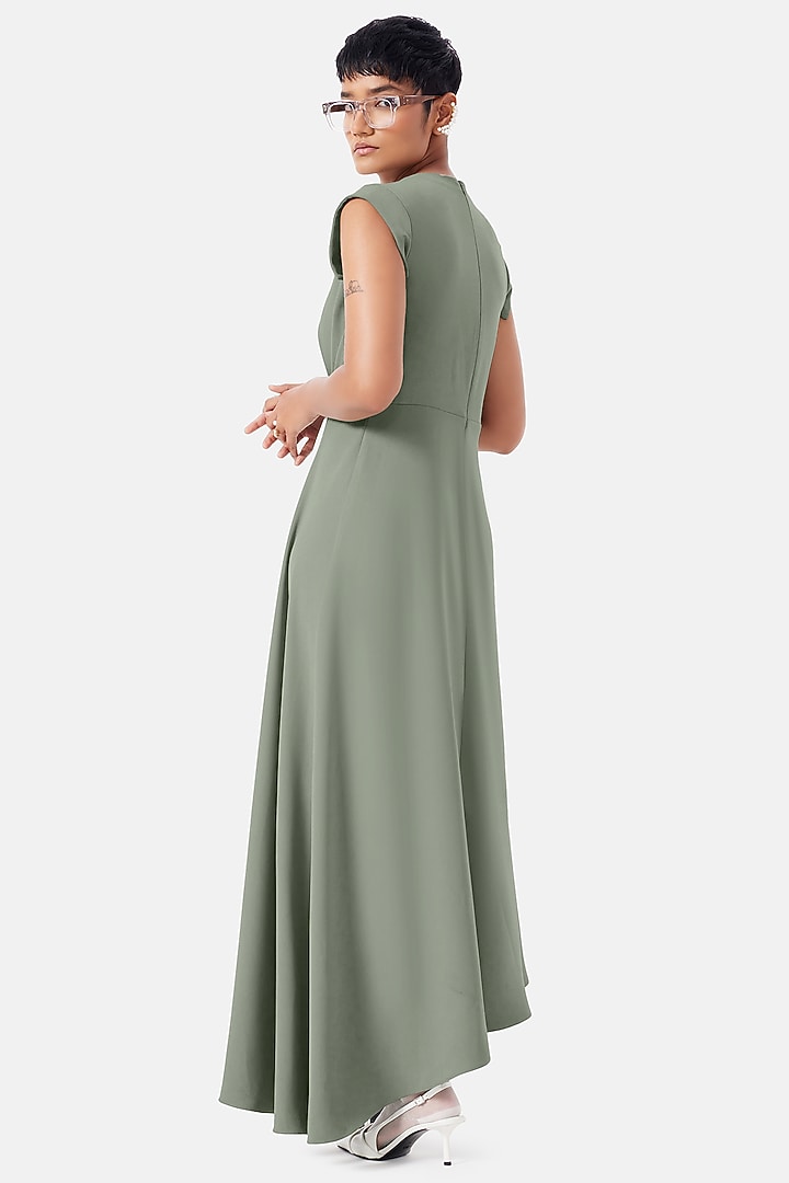 Basil Green Polyester Draped Summer Dress by Notebook at Pernia's Pop Up Shop