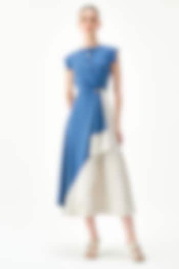  Prussian Blue & Ecru Premium Japanese Crepe Vacation Shirt Dress  by Notebook at Pernia's Pop Up Shop
