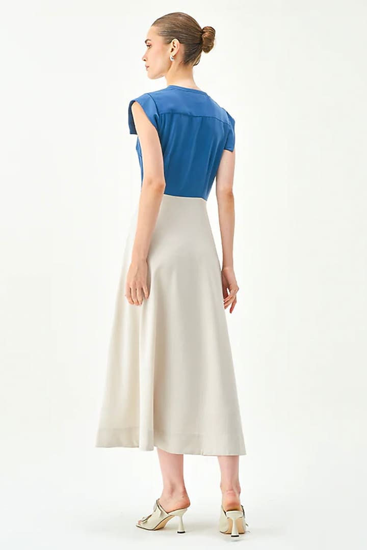 Prussian Blue & Ecru Premium Japanese Crepe Vacation Shirt Dress by Notebook at Pernia's Pop Up Shop