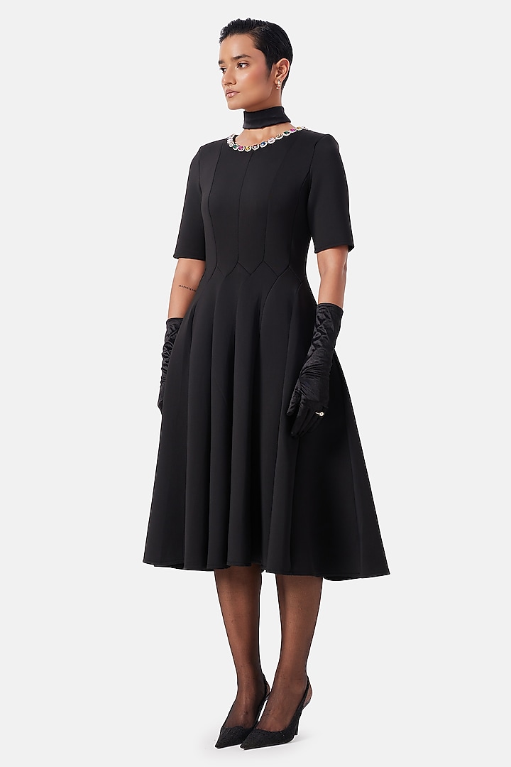 Black Neoprene Midi Vacation Dress by Notebook at Pernia's Pop Up Shop