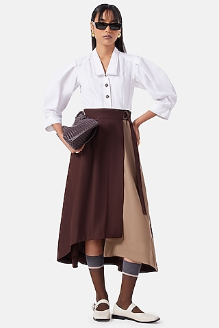 White & Brown Cotton Dress by Notebook