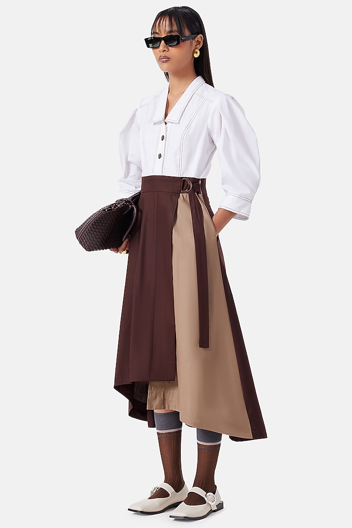 White & Brown Cotton Summer Dress by Notebook at Pernia's Pop Up Shop