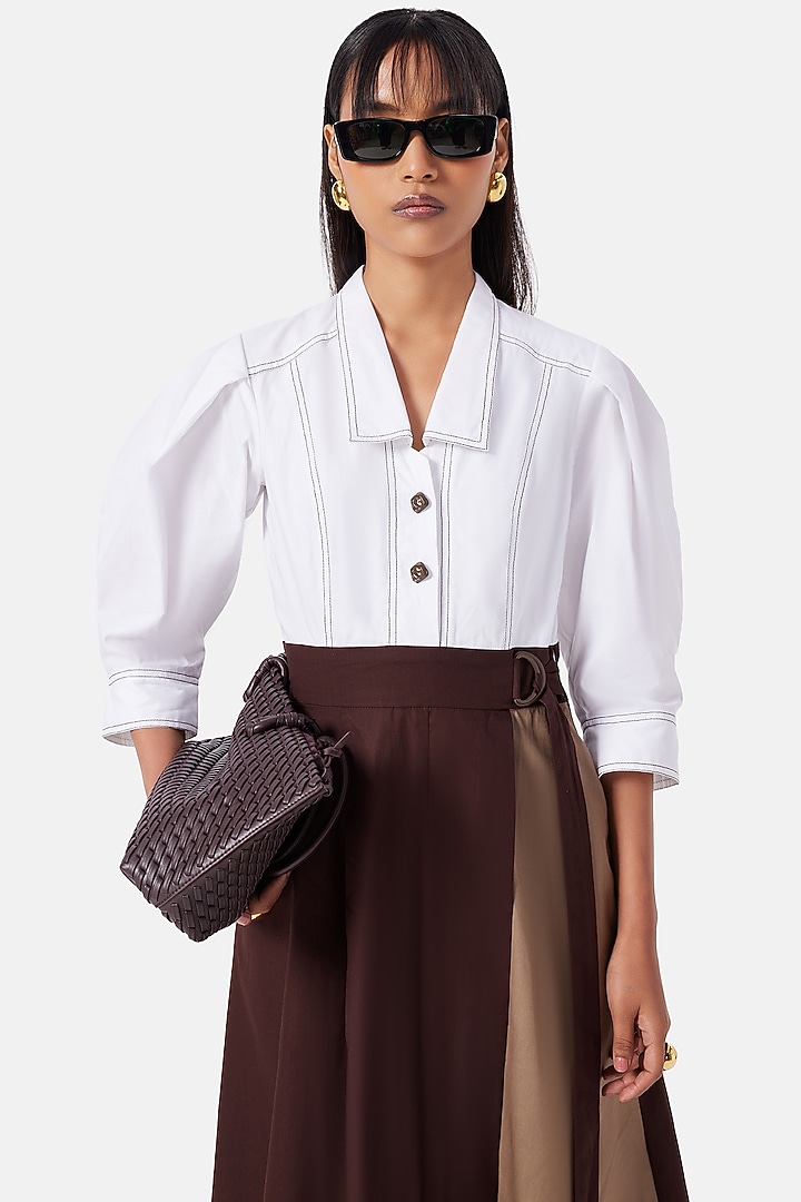 White & Brown Cotton Summer Dress by Notebook at Pernia's Pop Up Shop