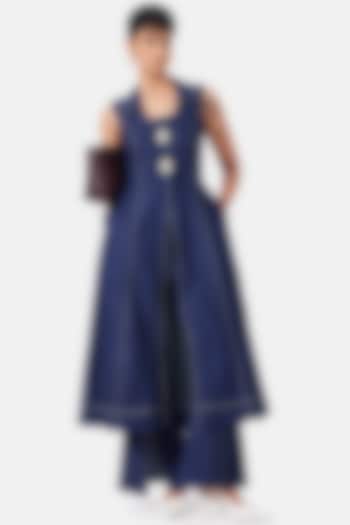Blue Cotton Wrap Tunic Set by Notebook at Pernia's Pop Up Shop