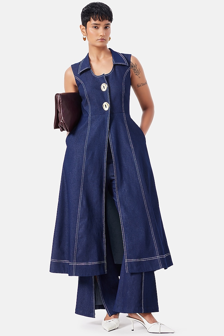 Blue Cotton Wrap Tunic Set by Notebook at Pernia's Pop Up Shop