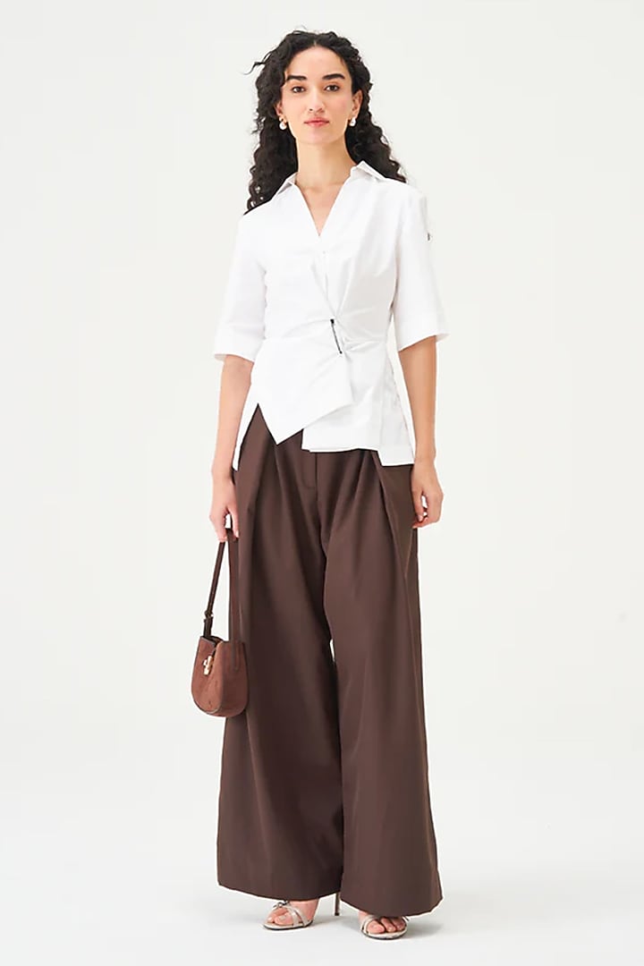 White Cotton Draped Shirt by Notebook at Pernia's Pop Up Shop