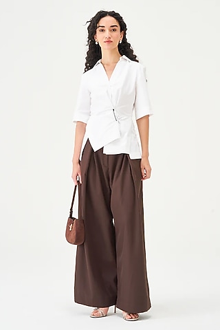 White Cotton Draped Shirt by Notebook