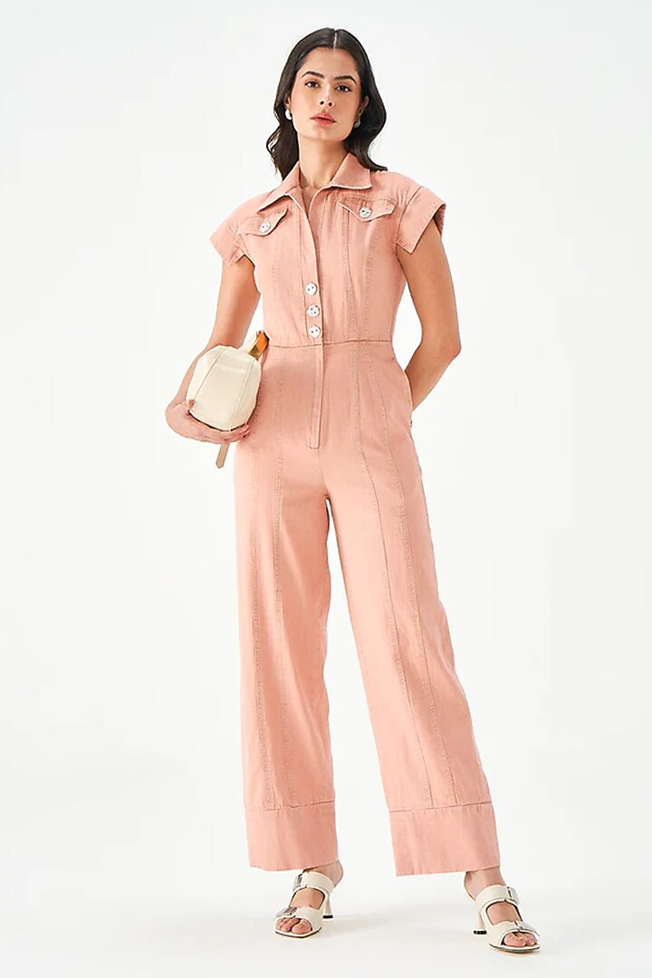 Blush Pink Cotton Jumpsuit by Notebook at Pernia's Pop Up Shop