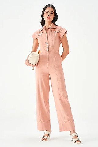 Blush Pink Cotton Jumpsuit by Notebook