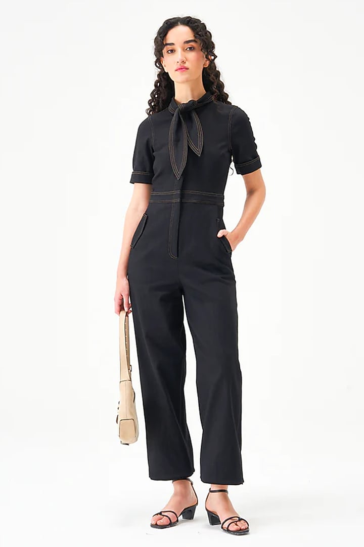 Black Cotton Jumpsuit by Notebook at Pernia's Pop Up Shop