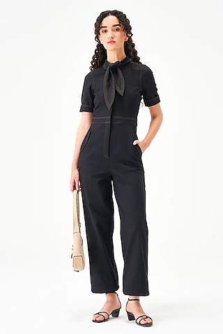 Black Cotton Jumpsuit by Notebook
