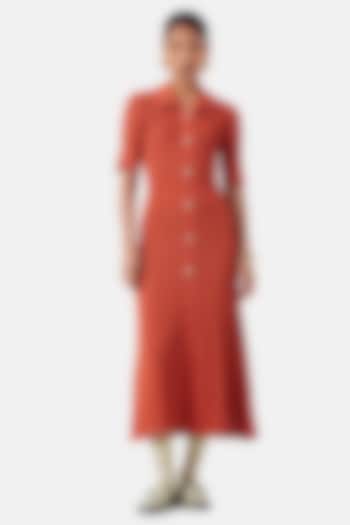 Rust Polyester Midi Summer Dress by Notebook at Pernia's Pop Up Shop