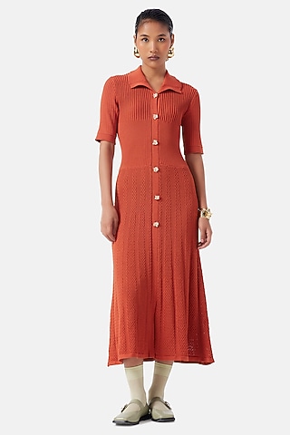 Rust Polyester Midi Dress by Notebook