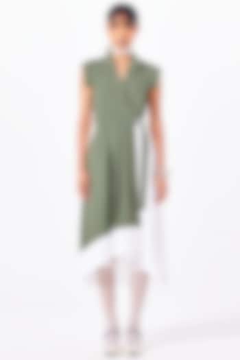 Basil Green Polyester Draped Midi Summer Dress by Notebook at Pernia's Pop Up Shop