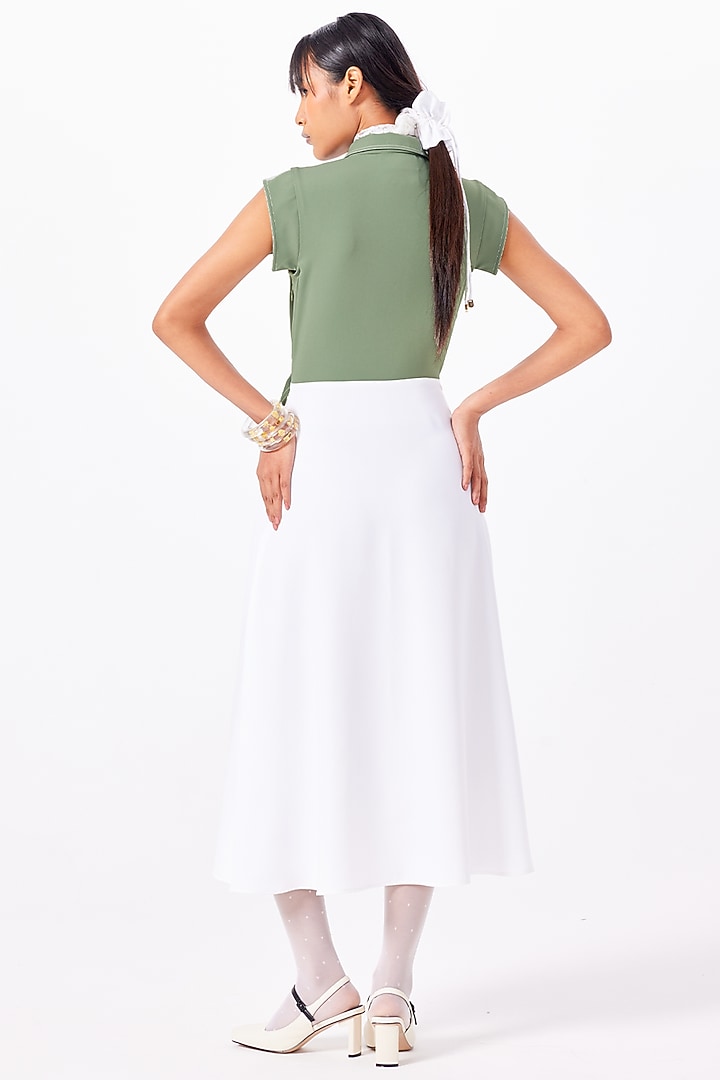 Basil Green Polyester Draped Midi Summer Dress by Notebook at Pernia's Pop Up Shop