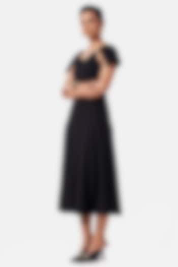 Black Polyester Draped Midi Summer Dress by Notebook at Pernia's Pop Up Shop