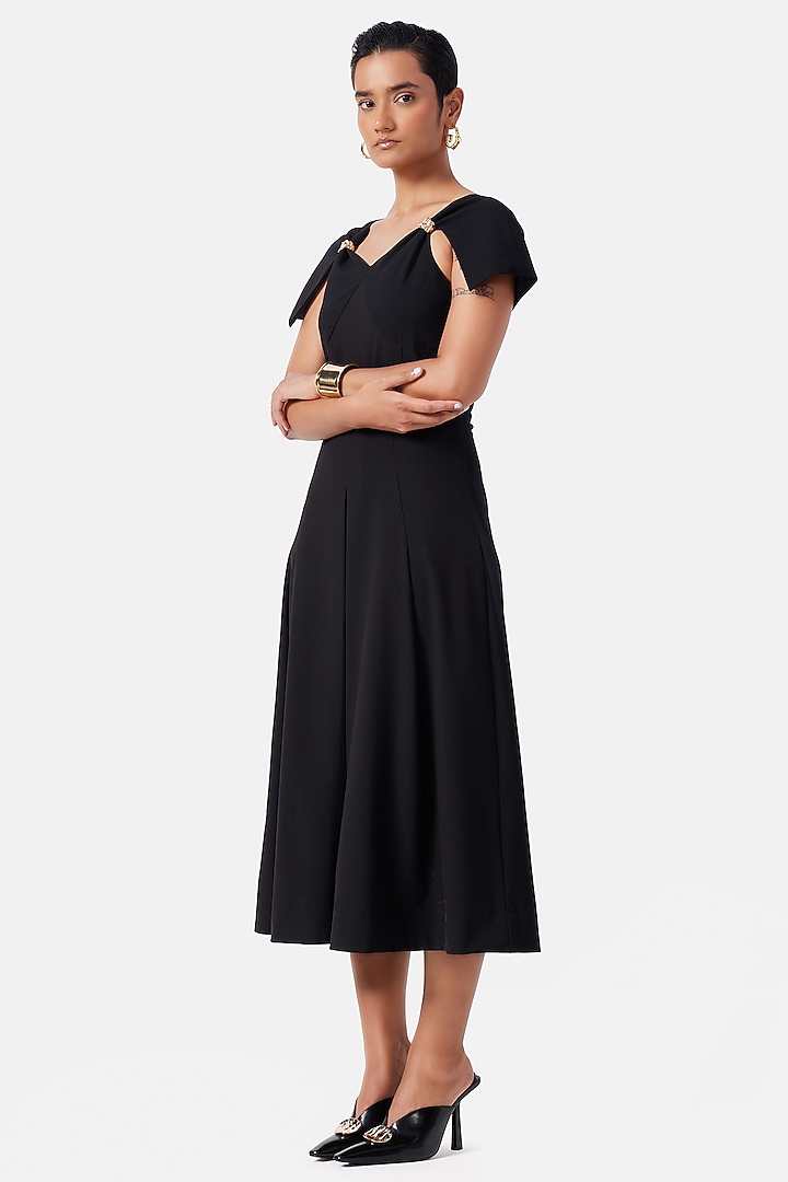 Black Polyester Draped Midi Summer Dress by Notebook at Pernia's Pop Up Shop