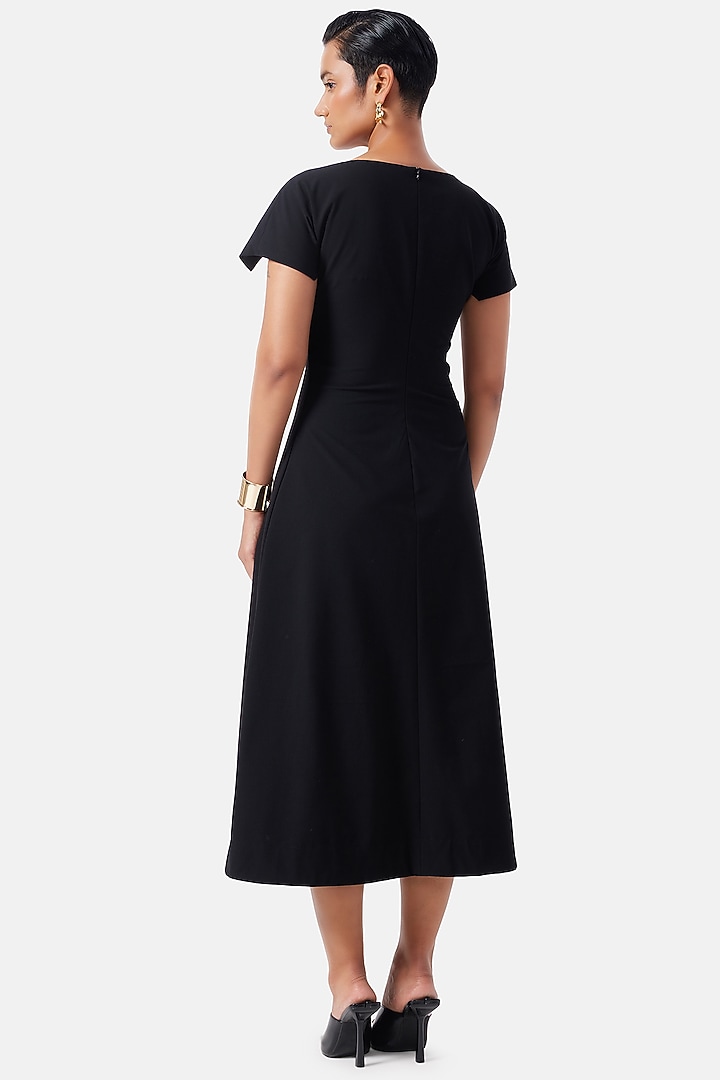 Black Polyester Draped Midi Summer Dress by Notebook at Pernia's Pop Up Shop