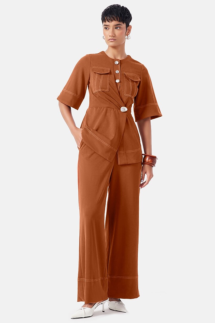 Rust Polyester Co-Ord Set by Notebook at Pernia's Pop Up Shop