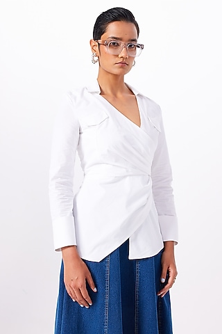 White Cotton Wrap Shirt by Notebook