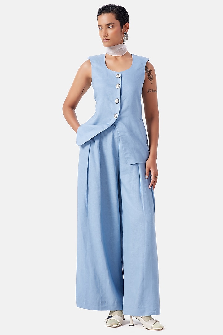 Powder Blue Linen Co-Ord Set by Notebook at Pernia's Pop Up Shop