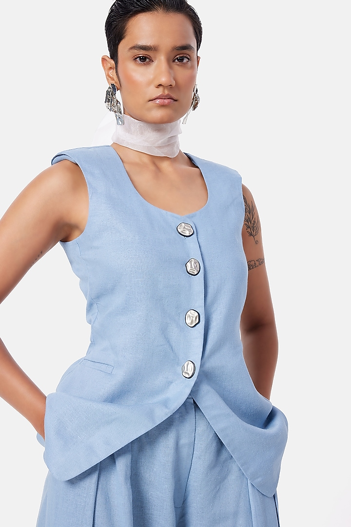 Powder Blue Linen Co-Ord Set by Notebook at Pernia's Pop Up Shop
