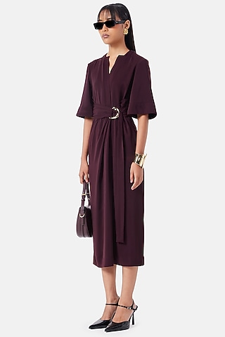Wine Polyester Fluid Dress by Notebook