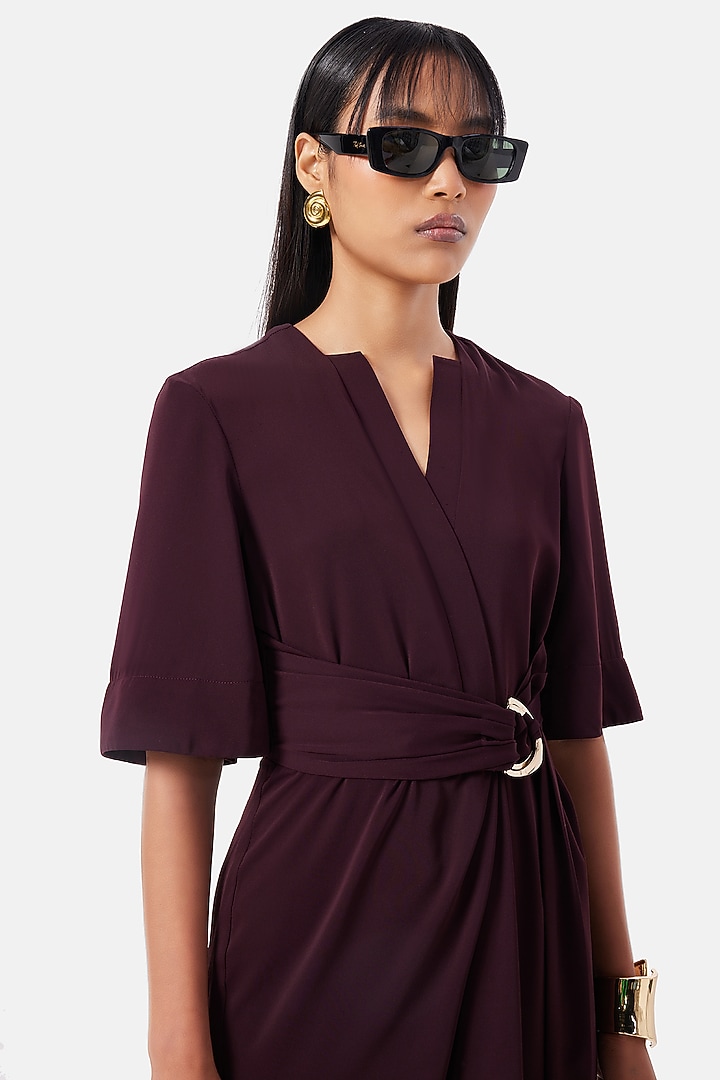 Wine Polyester Fluid Summer Dress by Notebook at Pernia's Pop Up Shop