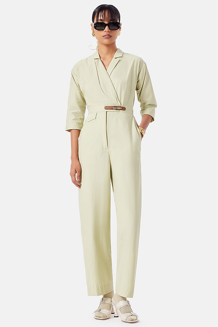 Pastel Green Cotton Jumpsuit by Notebook at Pernia's Pop Up Shop