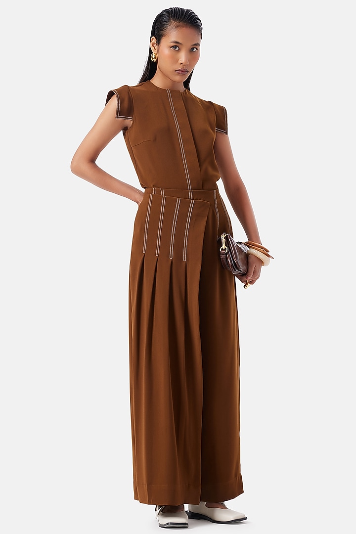 Cinnamon Brown Polyester Co-Ord Set by Notebook at Pernia's Pop Up Shop