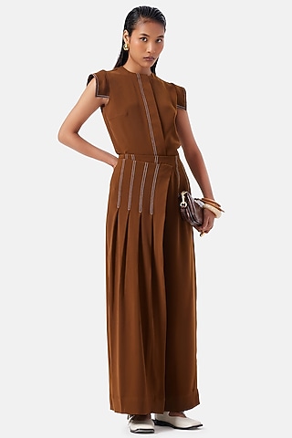 Cinnamon Brown Polyester Co-Ord Set by Notebook