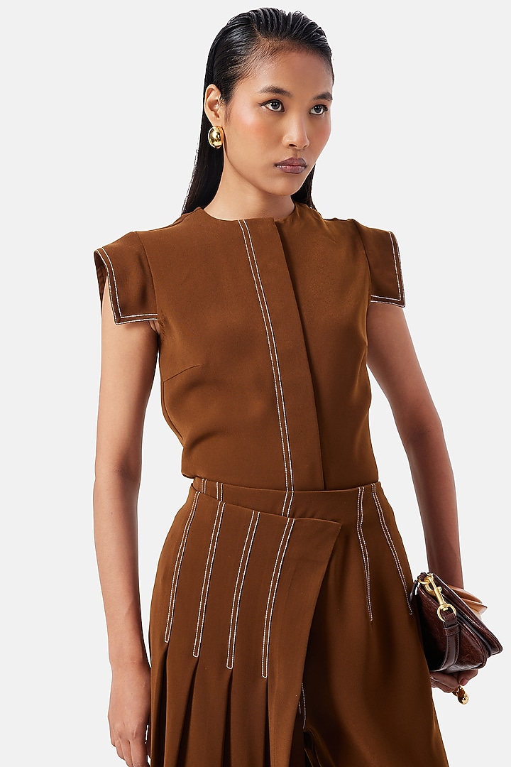 Cinnamon Brown Polyester Co-Ord Set by Notebook at Pernia's Pop Up Shop