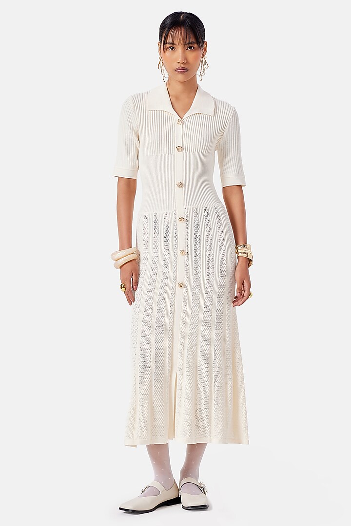 Cream Polyester Midi Summer Dress by Notebook at Pernia's Pop Up Shop