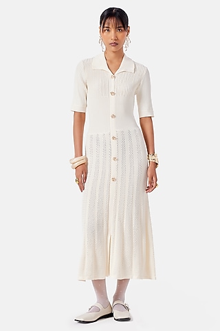 Cream Polyester Midi Dress by Notebook