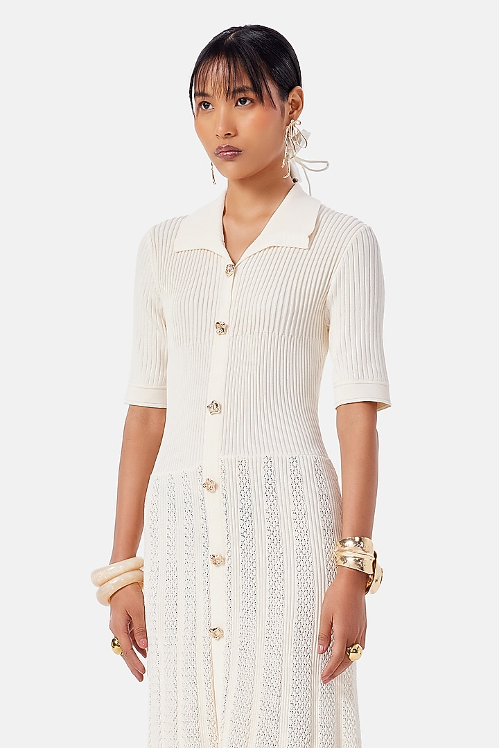 Cream Polyester Midi Summer Dress by Notebook at Pernia's Pop Up Shop