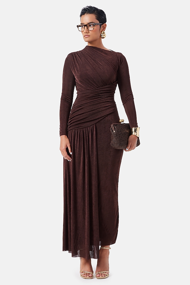 Chocolate Brown Polyester Maxi Vacation Dress by Notebook at Pernia's Pop Up Shop