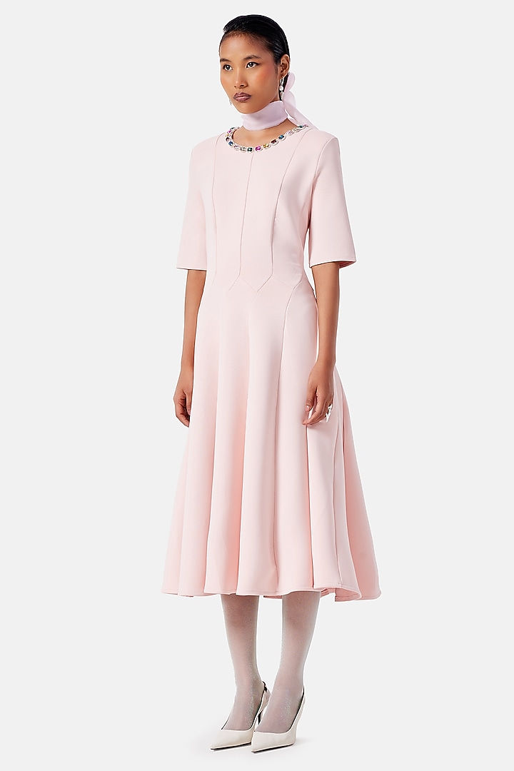Soft Pink Neoprene Midi Vacation Dress by Notebook at Pernia's Pop Up Shop