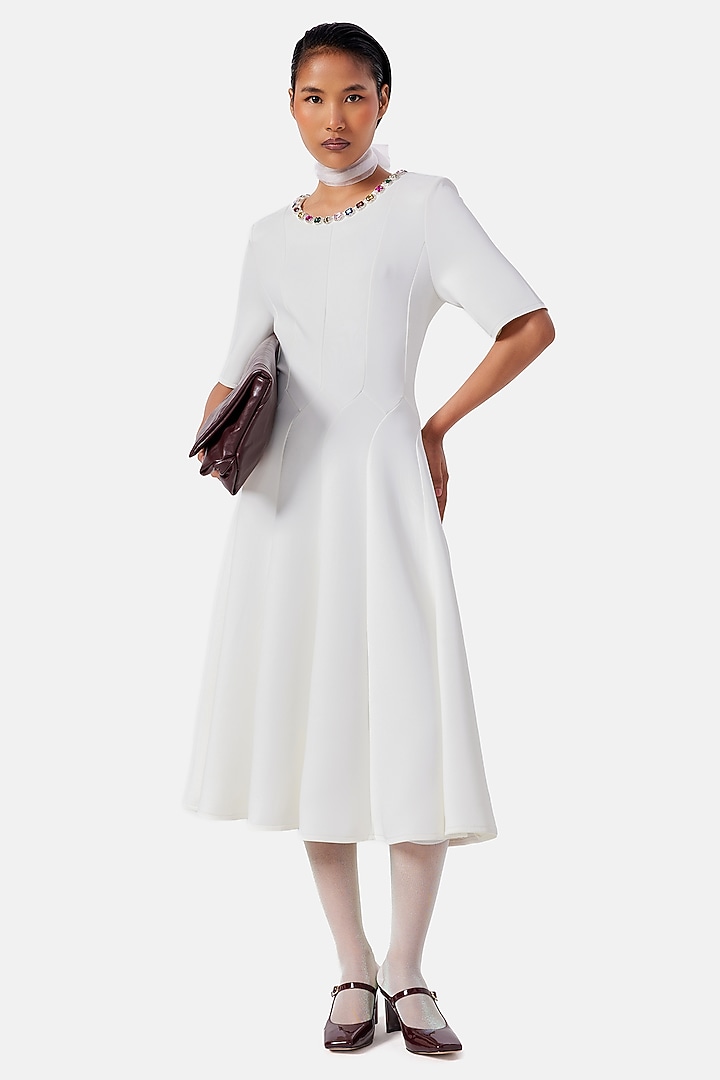 Ivory Neoprene Midi Vacation Dress by Notebook at Pernia's Pop Up Shop