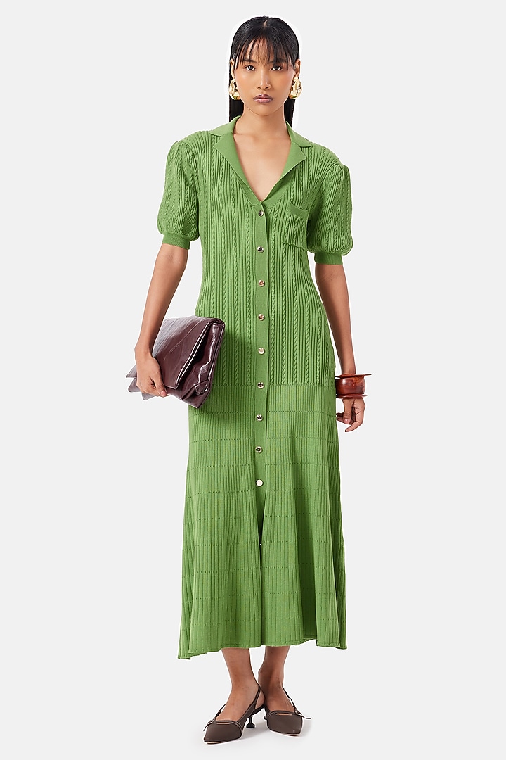 Leaf Green Polyester Vacation Dress by Notebook at Pernia's Pop Up Shop