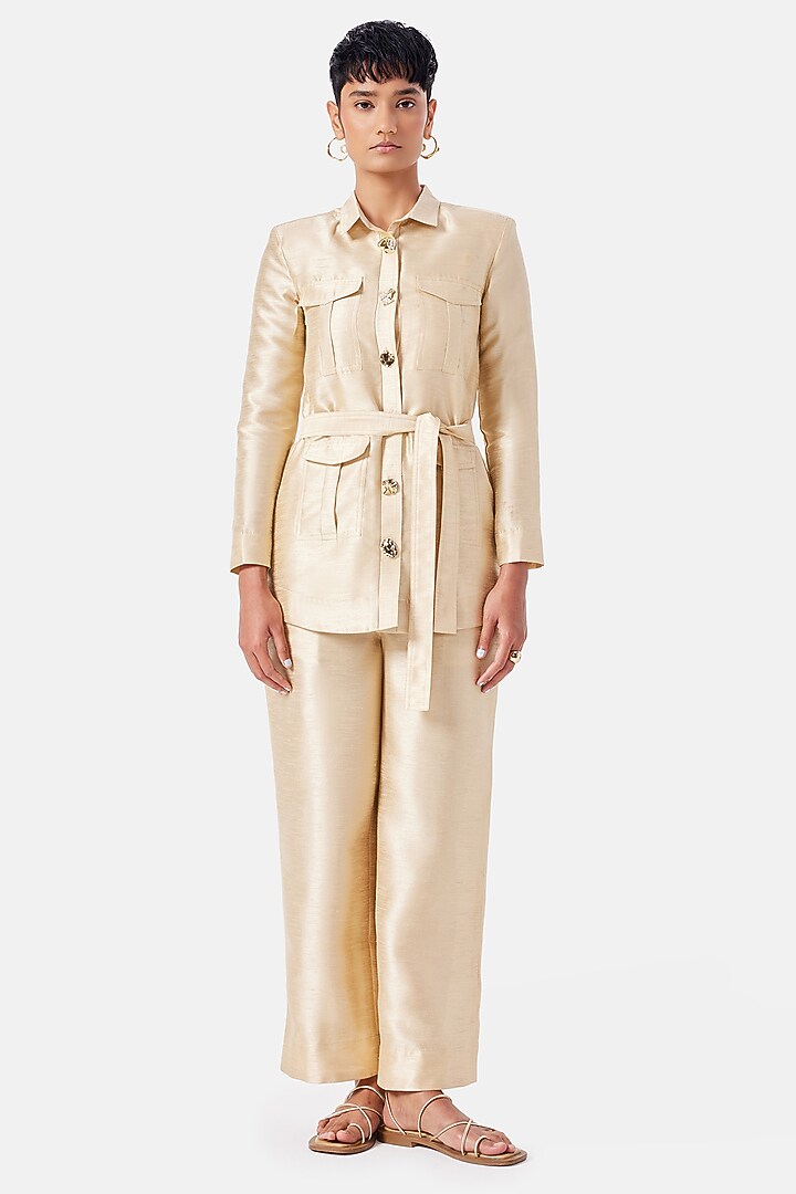 Rose Gold Polyester Co-Ord Set by Notebook at Pernia's Pop Up Shop
