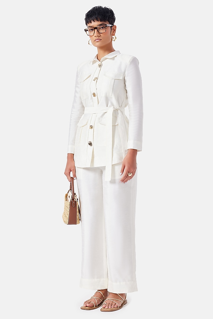 Ivory Gold Polyester Co-Ord Set by Notebook at Pernia's Pop Up Shop