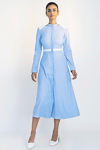 Sky Blue & White Shirt Dress by Notebook