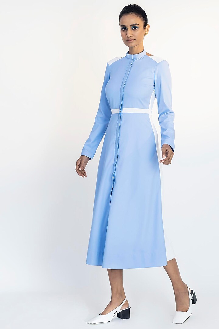 Sky Blue & White Shirt Dress by Notebook at Pernia's Pop Up Shop