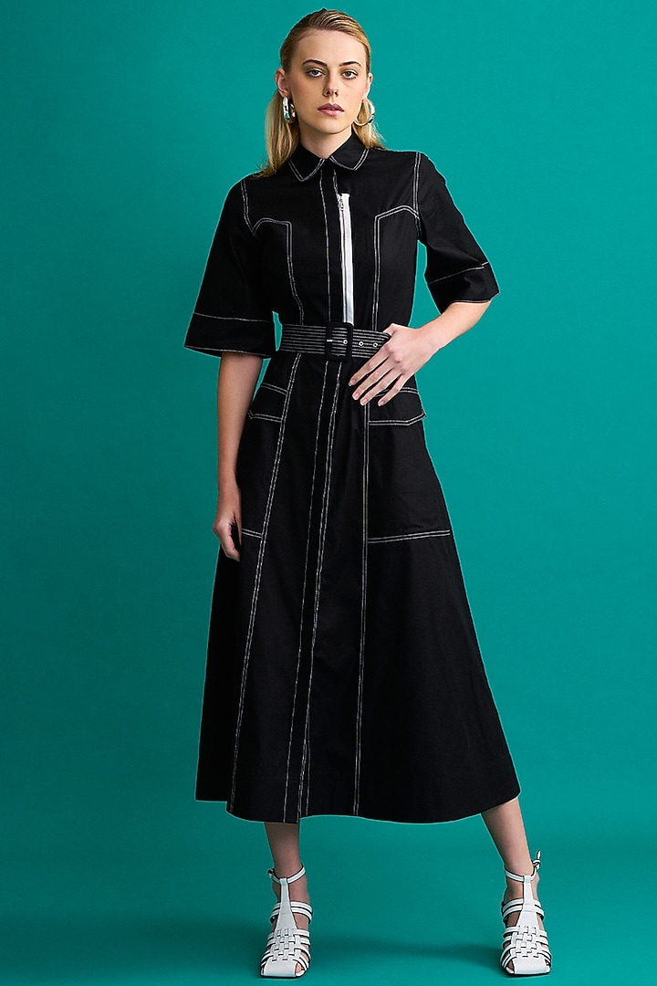 Black Utility Summer Shirt Dress by Notebook at Pernia's Pop Up Shop